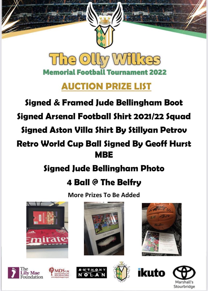 simonwilkes13's tweet photo. As promised please see the Auction Prize List &amp; Grand Rafle Prize List for Ollys Memorial Football Tournament 2022 sponsored &amp; supported by IKUTO GROUP LTD &amp; @Marshall_Toyota 
Raising monies for @MDS_UK @LilyMae_UK &amp; Withymoor Colts. https://t.co/N2y2yfcwZM