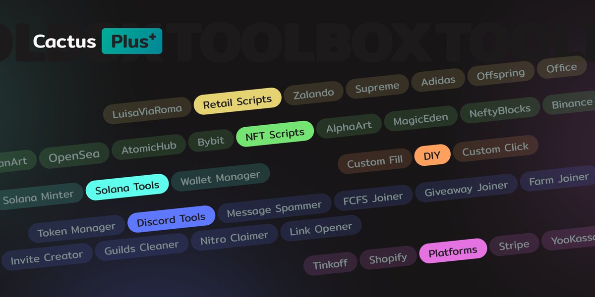 What tools are available in CactusSoft+? 🤔

Cactus is a pool of useful modules for your earnings.
You get a set of tools to speed up your work process.

Full (but not final) list of modules in the picture 👇🏻

To buy: opensea.io/collection/cac…

#NFT #nftbot #Solana #OpenSea #mint