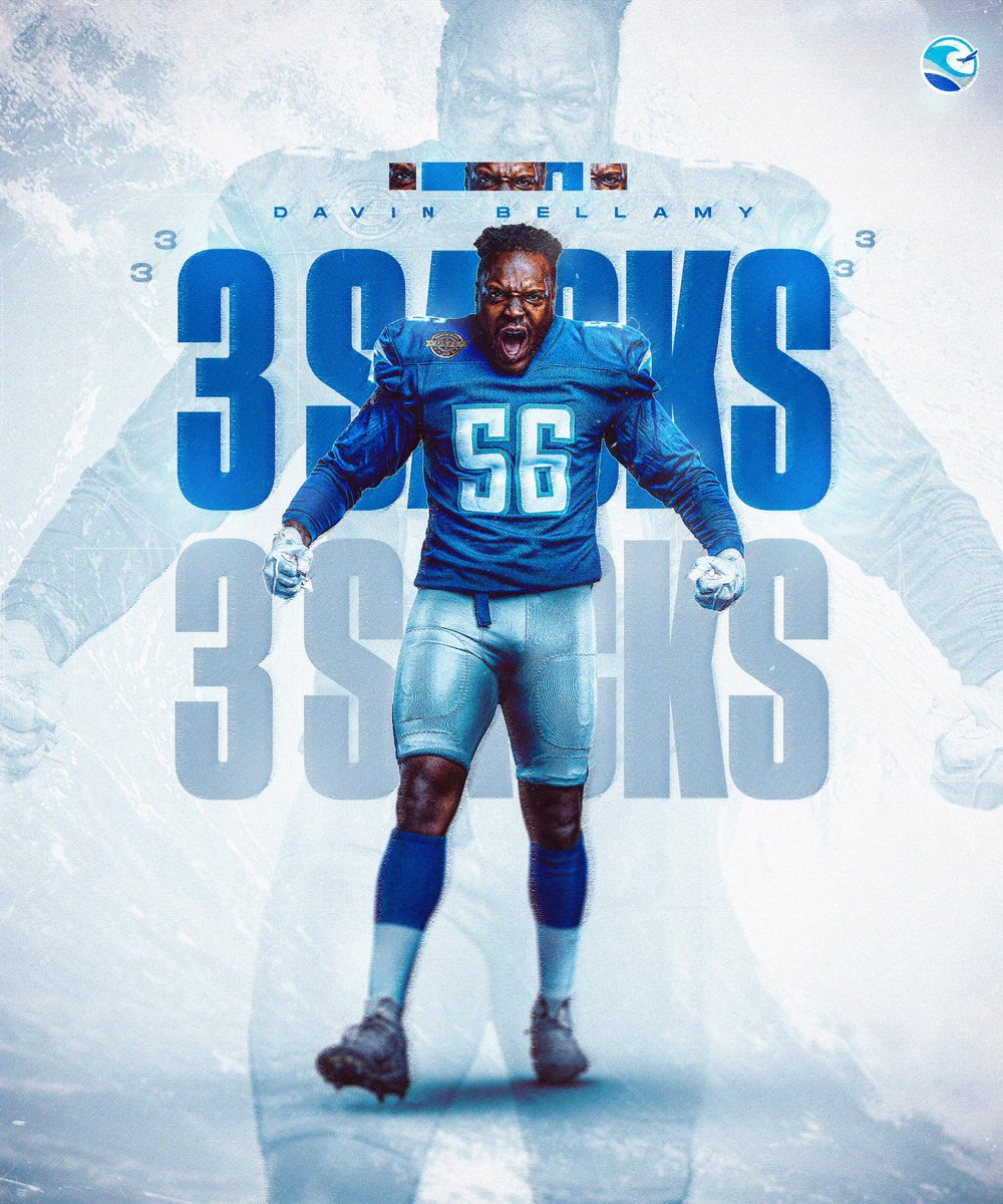 UFLBreakers's tweet image. .@DavinBellamy17 was a sack machine Sunday 🌊