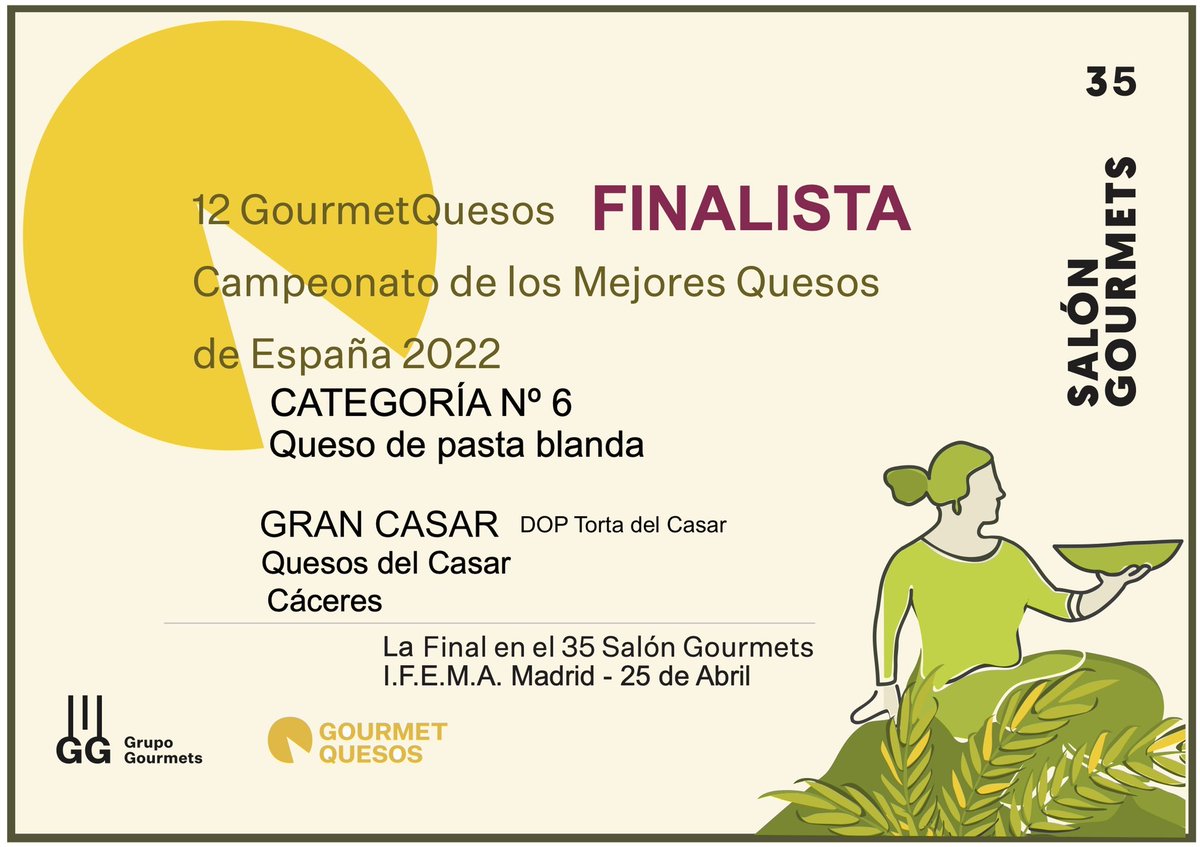 🏆🏆 La DOP Torta del Casar continúa cosechando éxitos.

🏆🏆 Felicitamos a las 3 queserías finalistas de los Mejores Quesos de España del @SalonGourmets: <a href="/QuesosdelCasar/">QUESOS DEL CASAR S.L</a>, <a href="/iberques/">Iberqués Extremadura</a> y Quesería El Castuo ¡Bravo!

#tortadelcasar #premio #finalista #queso #dop #salongourmets