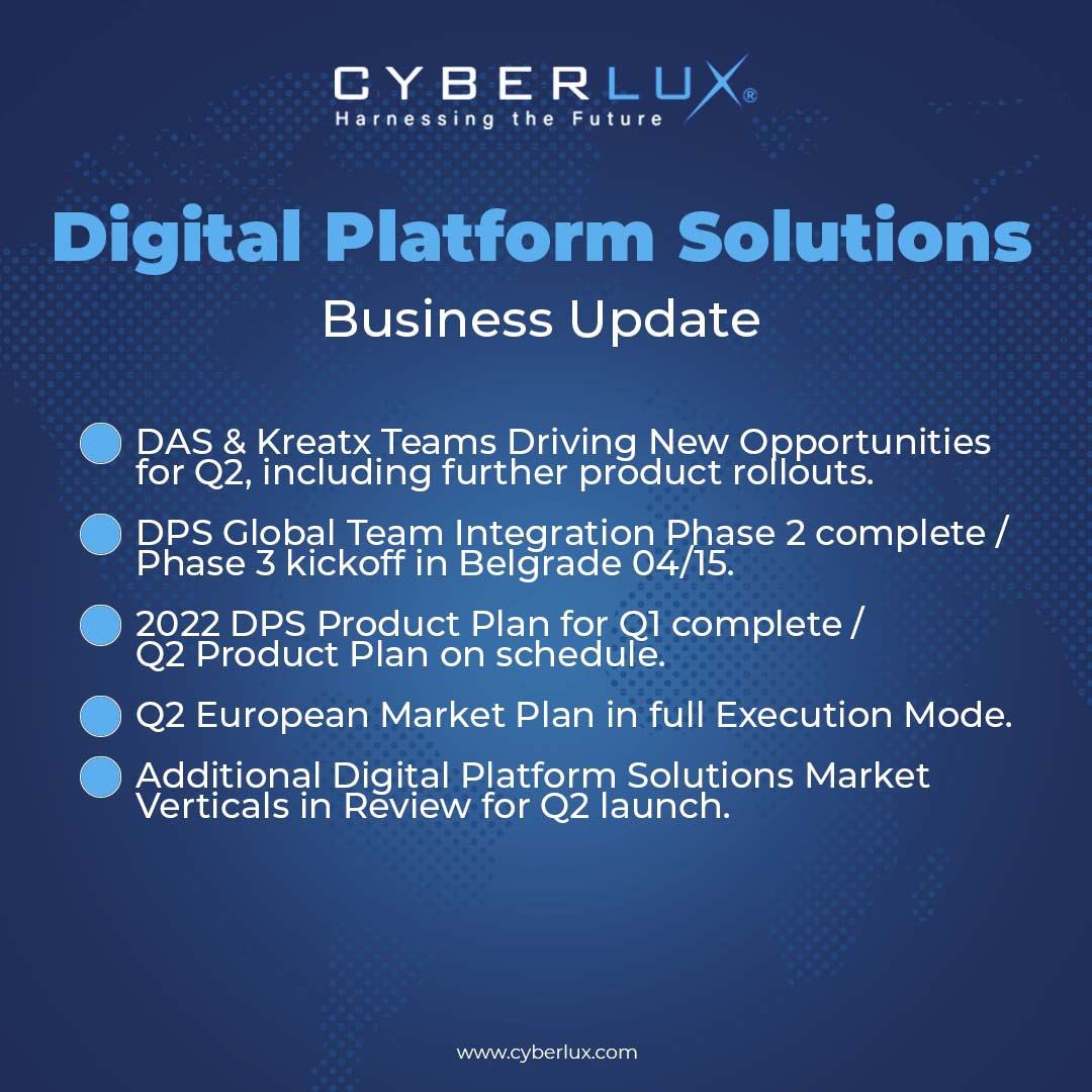 CyberluxC's tweet photo. ICYMI: Here are the updates from our four Business Units on Q2 plans. We closed Q1 as our best quarter yet in company history and we look forward to another amazing fast paced Q2!

#BusinessUpdate #2022FastStart #ShareholderValue $CYBL https://t.co/z0TC8TvNLj