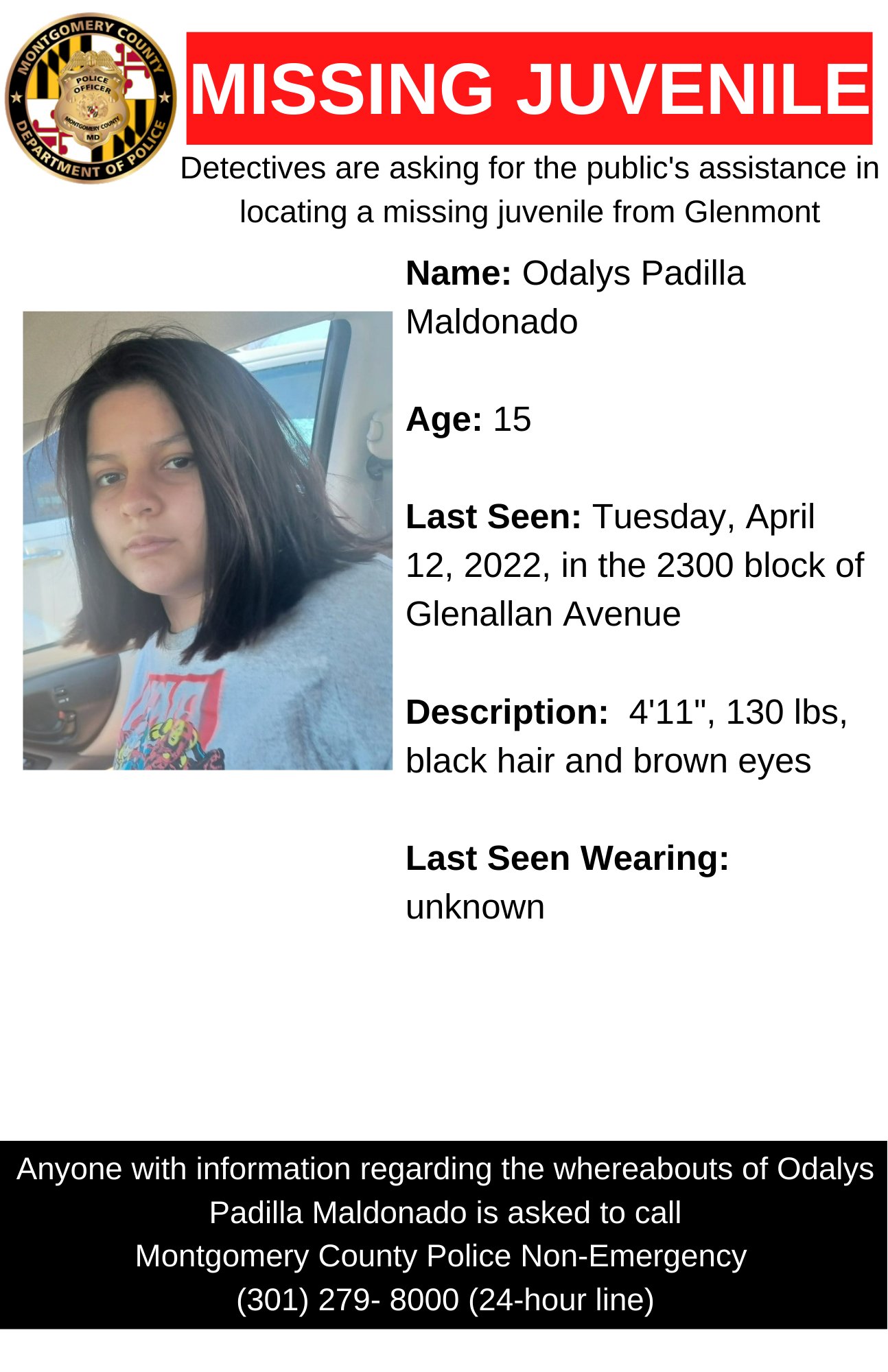 Montgomery County Department of Police on Twitter "Concern for Missing