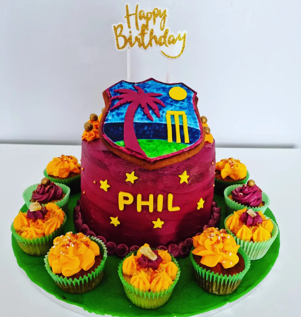 windiescricket's tweet photo. Check out @Coachsim13’s birthday cake! Even on his special day, WI see he’s thinking about the #MenInMaroon 😁 https://t.co/6smhIuifMg