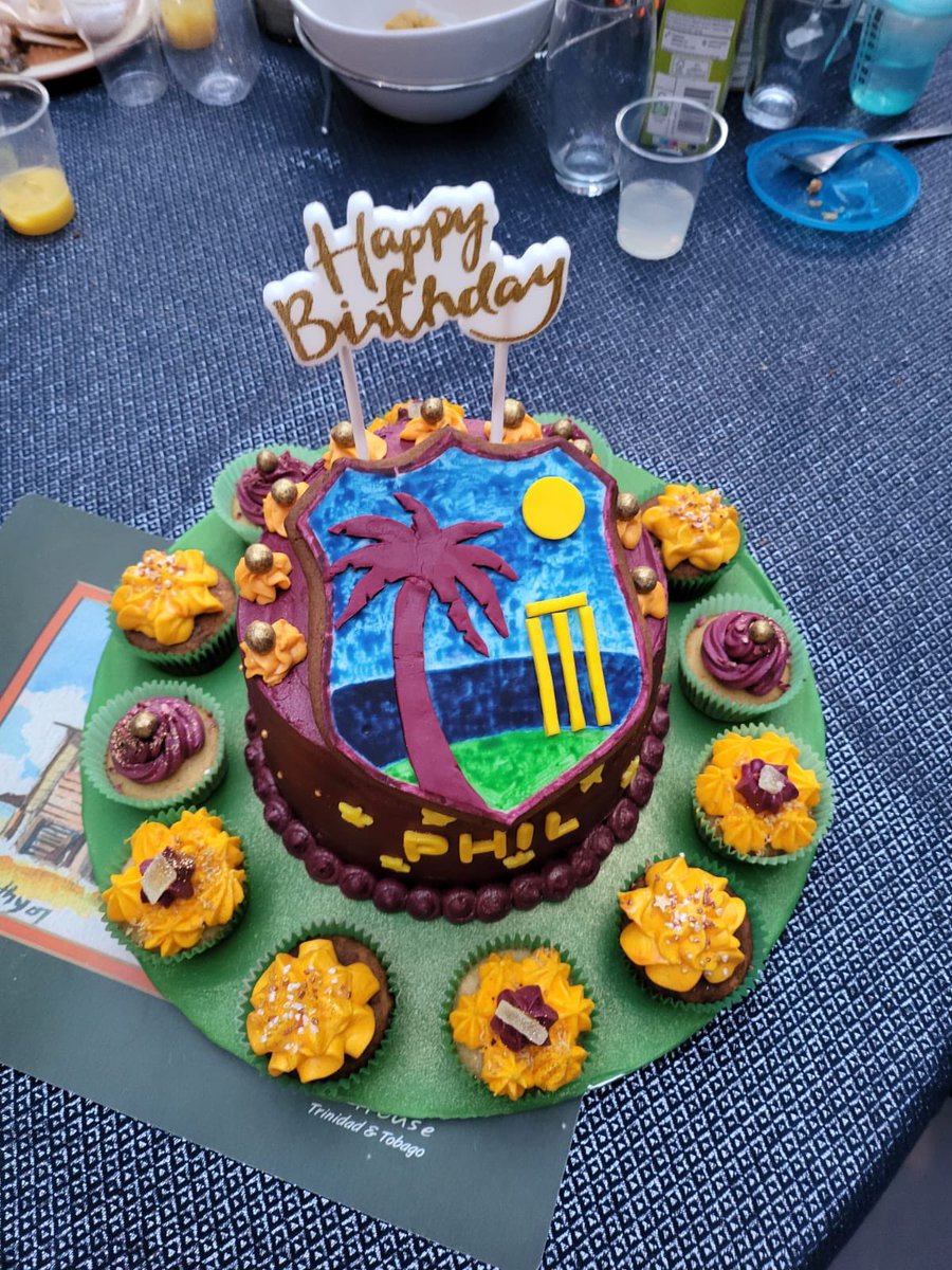 windiescricket's tweet photo. Check out @Coachsim13’s birthday cake! Even on his special day, WI see he’s thinking about the #MenInMaroon 😁 https://t.co/6smhIuifMg