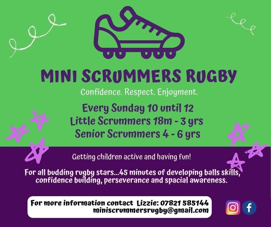 ⭐ Book your FREE taster session ⭐

🟣 Little Scrummers 18m - 3 yrs
10 - 10:45am 
🟢 Senior Scrummers 4 - 6 yrs
11-11:45am 

#minirugby #scrummersfamily
#microrugby #growingthegame #playitloveit #Pershore #Worcestershire #activekids