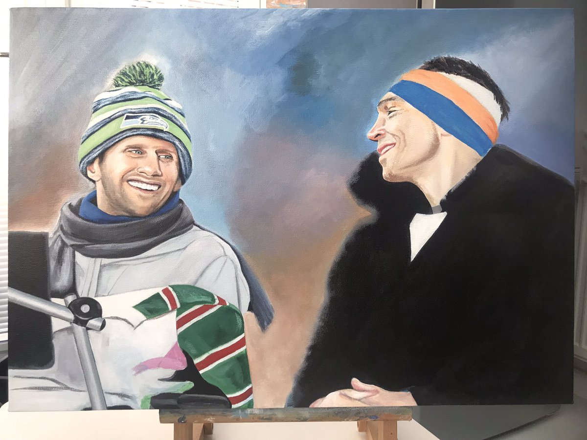 Painting update - work currently in progress, when finished this original artwork of Kevin Sinfield &amp; Rob Burrow will be going up for auction on 30th April at the #swankydoo MNDA fundraiser event, keep a lookout for the next update, thanks 🙏 #MND