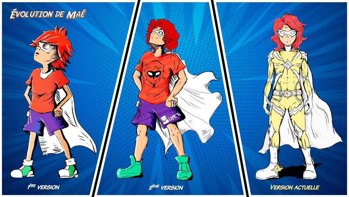ChildhoodAdven4's tweet photo. En ce lundi de Pâques, nous dévoilons l'évolution du personnage principal de Childhood's Adventure: Maé !

La tenue a bien changé, on ressent bien plus le côté super héros de notre époque !

#comics #heros #indiegame #videogames #costume https://t.co/mmVWYAyvCv