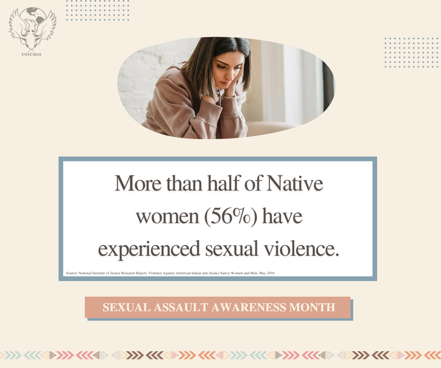 USTCDGI's tweet photo. April 2022 is Sexual Assault Awareness Month. AI/AN women experience sexual assault at alarming rates and are more likely to experience psychological aggression and physical violence by intimate partners. Learn more at https://t.co/KDMQNMrjMK https://t.co/6V5muJswT5