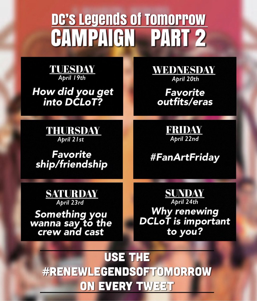 We (<a href="/clonemilfs/">bernie</a> <a href="/BeaMacallan/">Bea</a>  @avasotherwife @milfcanary and I) prepared a second part for the #RenewLegendsOfTomorrow campaign. I hope y'all join us showing appreciation for the show that we love so much, starting tomorrow! <a href="/LoTWritersRoom/">Legends of Tomorrow Writers Room</a>