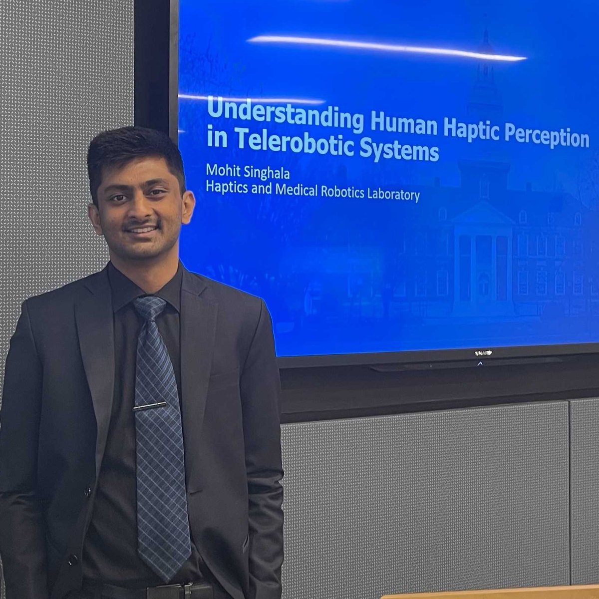 Haptics and Medical Robotics Lab (JHU) (@hamrlabjhu) on Twitter photo Congratulations to <a href="/hamrlabJHU/">Haptics and Medical Robotics Lab (JHU)</a> <a href="/jhumeche/">JHUMECHE</a> <a href="/JHUBME/">Johns Hopkins BME</a> (alum) member <a href="/MohitSinghala/">Mohit Singhala</a> on successfully defending his doctoral thesis entitled "Understanding Human Haptic Perception in Telerobotic Systems" #HopkinsEngineer Congratulations to <a href="/hamrlabJHU/">Haptics and Medical Robotics Lab (JHU)</a> <a href="/jhumeche/">JHUMECHE</a> <a href="/JHUBME/">Johns Hopkins BME</a> (alum) member <a href="/MohitSinghala/">Mohit Singhala</a> on successfully defending his doctoral thesis entitled "Understanding Human Haptic Perception in Telerobotic Systems" #HopkinsEngineer
