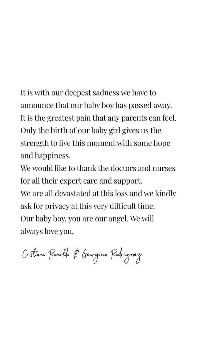 bpasports's tweet photo. Cristiano Ronaldo loses new born son 💔

Sending love and strength to him and his family in this difficult time ❤️

Cristiano Georgina Ronaldo https://t.co/Yv6QVPE4Kb