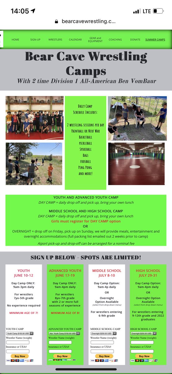 Great opportunity here this summer to stay sharp with your wrestling skills. I wouldn’t wait to sign up as the spots fill very fast! Ages 7- high school #bearcave