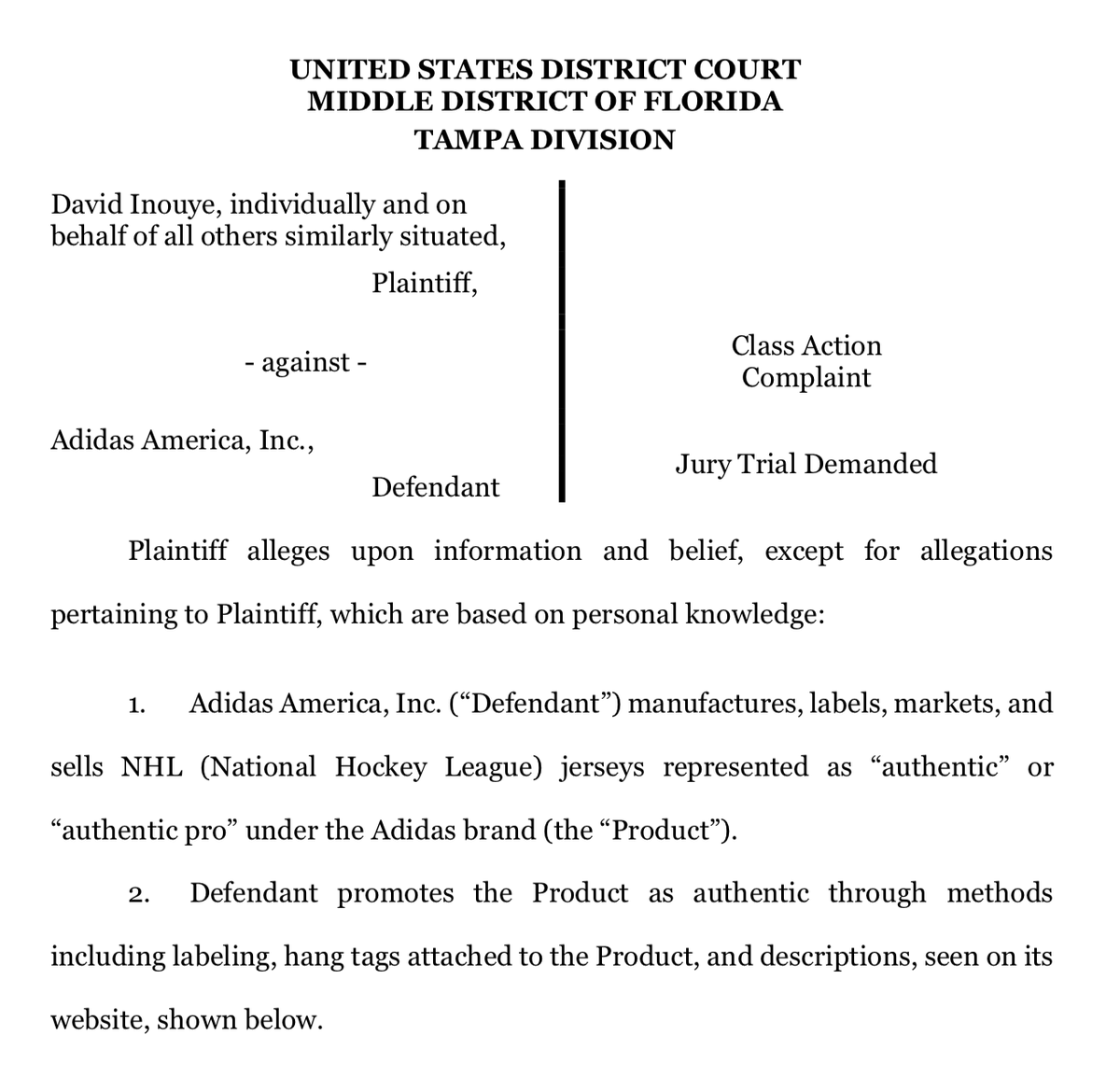 rwesthead's tweet photo. Adidas is being sued in in Florida for marketing “authentic”  NHL team jerseys that are more accurately described as replicas, different from those worn by NHL players, lawsuit alleges.
Jerseys are sold via https://t.co/2UJW8EffFz and other third-party vendors, court docs say. https://t.co/WLFowqLBgW