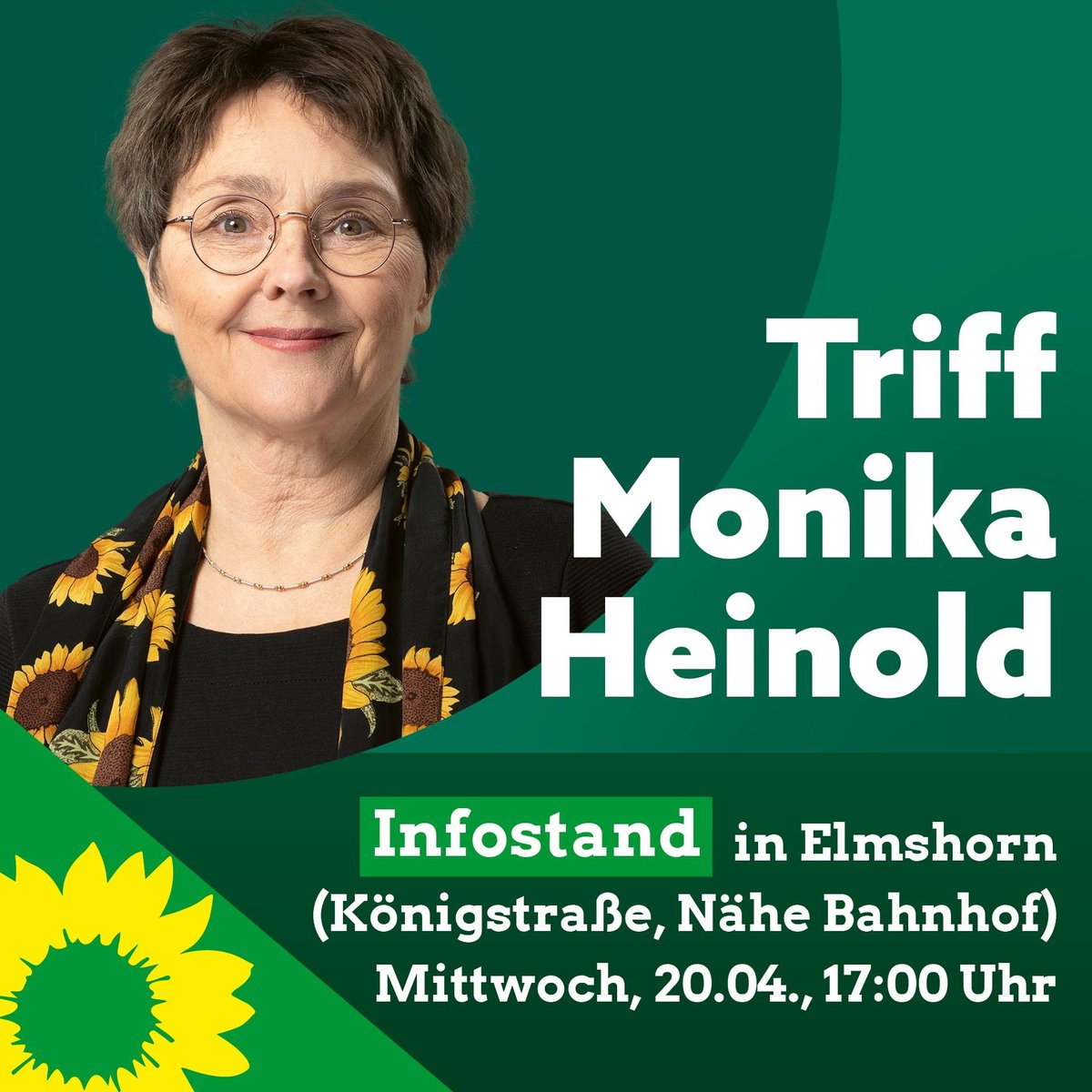 Gruene_Elmshorn's tweet photo. Am kommenden Mittwoch, 20.4, könnt ihr um 17 Uhr Monika Heinold an unserem #infostand am Holstenplatz / Königstraße (bei der Bushaltestelle am Bahnhof) treffen. Sie wird dann eure Fragen persönlich beantworten.#elmshorn #elmshorncity #elmshornsupernormal #gruenevorort #gruenfetzt https://t.co/8Ke5lATCbh