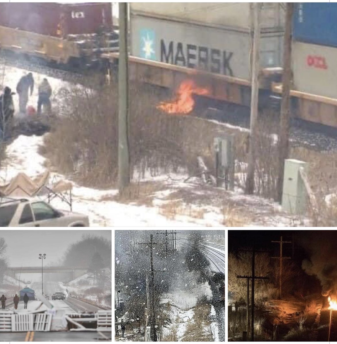 bmlayto's tweet image. Remember this?  It was only 2 years ago.

6 weeks of blockaded rail lines, sabotage, fires, thousands laid off, food/necessities shortages, CN sued for $270M (lawsuit was dropped) and property damaged. 
And not once was the Emergencies Act even suggested…