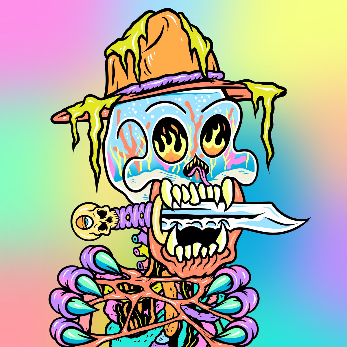 shroompyre's tweet photo. @ToxicSkullsClub Thinking of printing some merch up ... are you planning on getting this collection added to Maddie's?  Any other site recommendations for making merch outta NFTs?!?
Gotta see what "Indiana Bones" looks like IRL https://t.co/uzcSz1dLGg