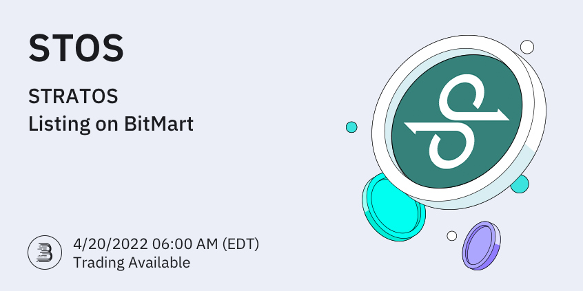BitMartExchange's tweet photo. 🔔BitMart will list STRATOS (STOS) @Stratos_Network  on our digital assets platform on April 20, 2022. The following trading pair will be available: STOS/USDT

💎Deposit feature: 4/18/2022 6AM (EDT)
💎Trade feature: 4/20/2022 6AM (EDT)

👉See details: https://t.co/S9aP7z0kkn https://t.co/beTfS6CJIp