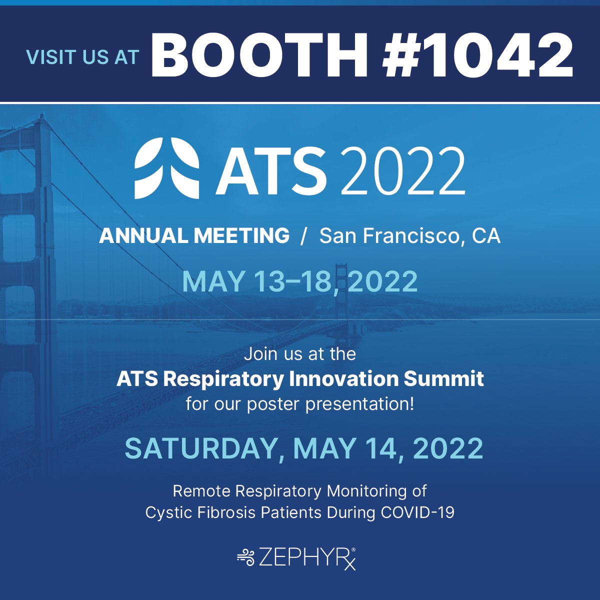 Come visit us at #ATS2022 in just a few weeks - BOOTH# 1042!! We'll be showcasing live demos of our #remoterespiratorymonitoring solution.

We've also been selected for a poster presentation at the ATS RIS to present on Remote Respiratory Monitoring of CF Patients During COVID.