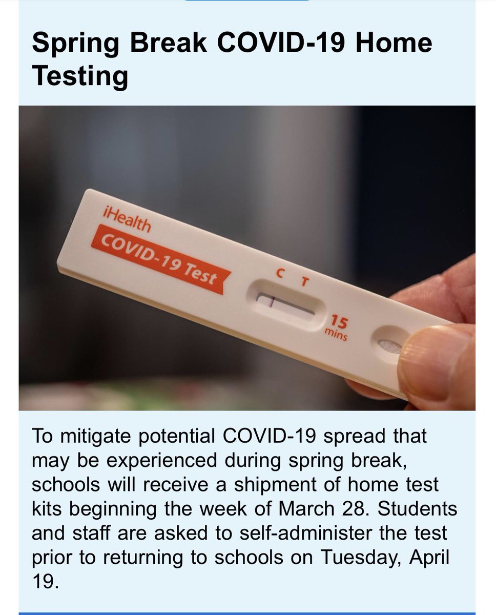Friendly Reminder: 🚨

Don’t forget to self-administer the test before returning back to school tomorrow, April 19, 2022. 
<a href="/AVIDLARGOHS/">AVID LARGO HS</a> <a href="/englishisfunlhs/">Mr. V’s English 9 Class</a> <a href="/LargoLionsHS/">Largo High School</a> <a href="/pgcps/">PGCPS</a>