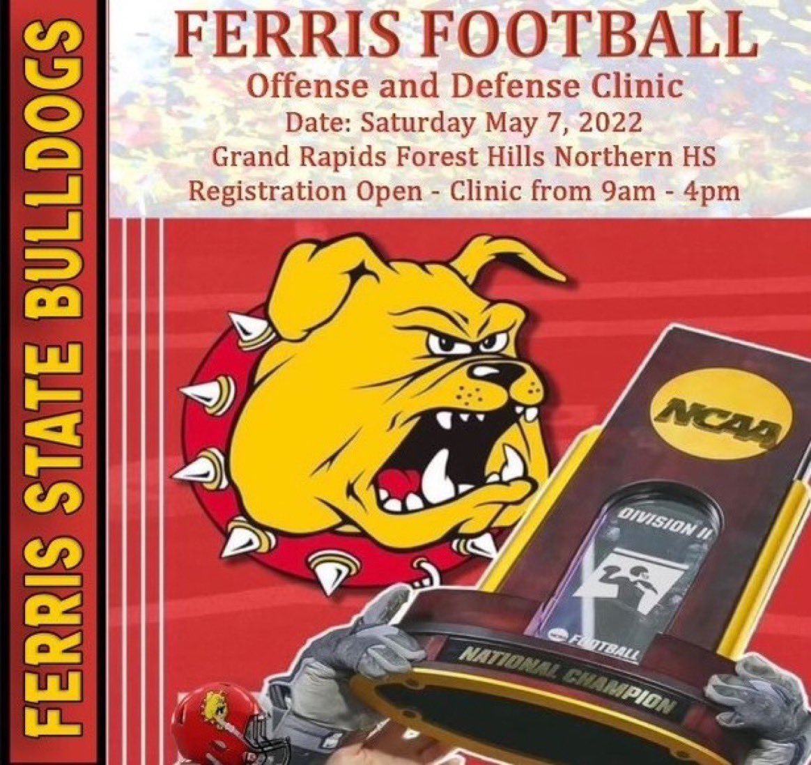 If you wanna learn the two handed snap, we got you. If you wanna learn defense from the coordinator of the year, we got you. If you wanna help yourself by clicking the link below to register… bit.ly/registermay7