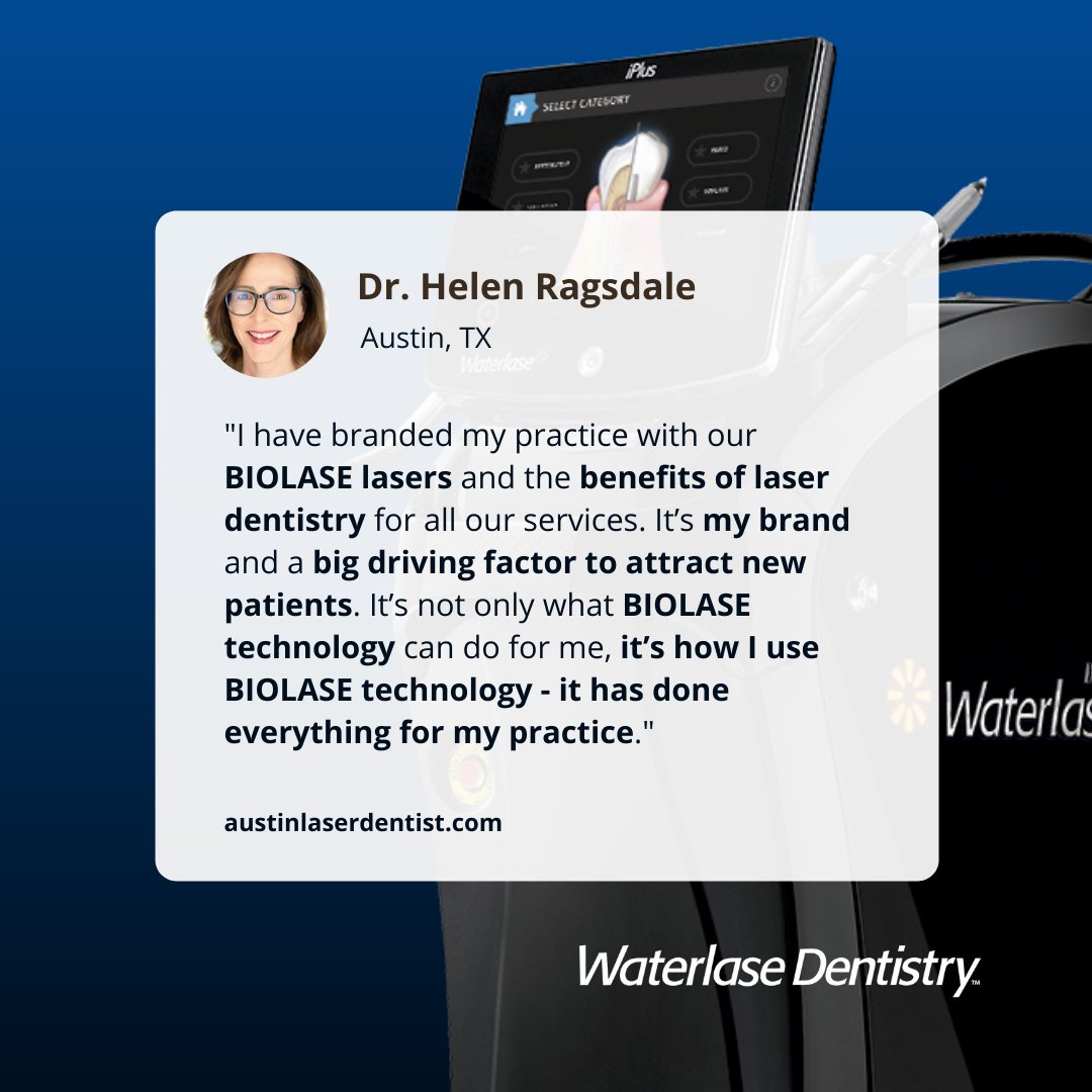BIOLASE (@biolaseinc) on Twitter photo Dr. Helen Ragsdale, a recognized local expert in clinical applications of #dentallasers in #Austin, TX, shares her over 20 years of dental laser experience and how #Waterlase has been a big driving factor for new patients over the years. π₯π₯π¦·π
bit.ly/3vs2Far Dr. Helen Ragsdale, a recognized local expert in clinical applications of #dentallasers in #Austin, TX, shares her over 20 years of dental laser experience and how #Waterlase has been a big driving factor for new patients over the years. π₯π₯π¦·π
bit.ly/3vs2Far