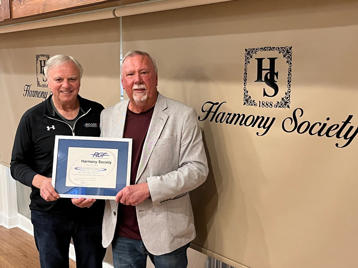 rgfenvgroup's tweet photo. RGF donated #REMEHALO whole building in-duct air purification systems to the Harmony Society, Indiana’s oldest private social club. Brad Arthur Heating and Cooling in Vincennes, IN completed the installation at no charge. #CleanAirInBuildingsChallenge #CleanAirIsLife https://t.co/LM13OrzYcN