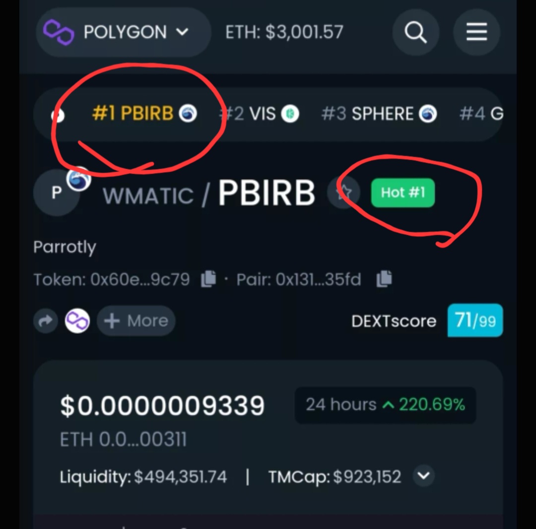 ParrotlyFinance's tweet image. #1 #trending on #Dextools and we only launched 19 HOURS ago. What! 

#pbirb #parrotlyfinance @SphereDeFi #Polygon @0xPolygon