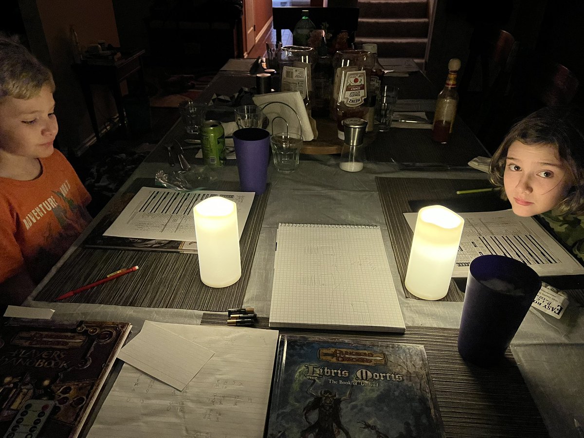 The kids were playing D&amp;D last night and Jon made the mistake of having his character walk over to the small pile of bones to figure out what made them. He found out… (Also highly recommend remote control candles) Candles being ‘snuffed’ out when the torch was put out was epic!
