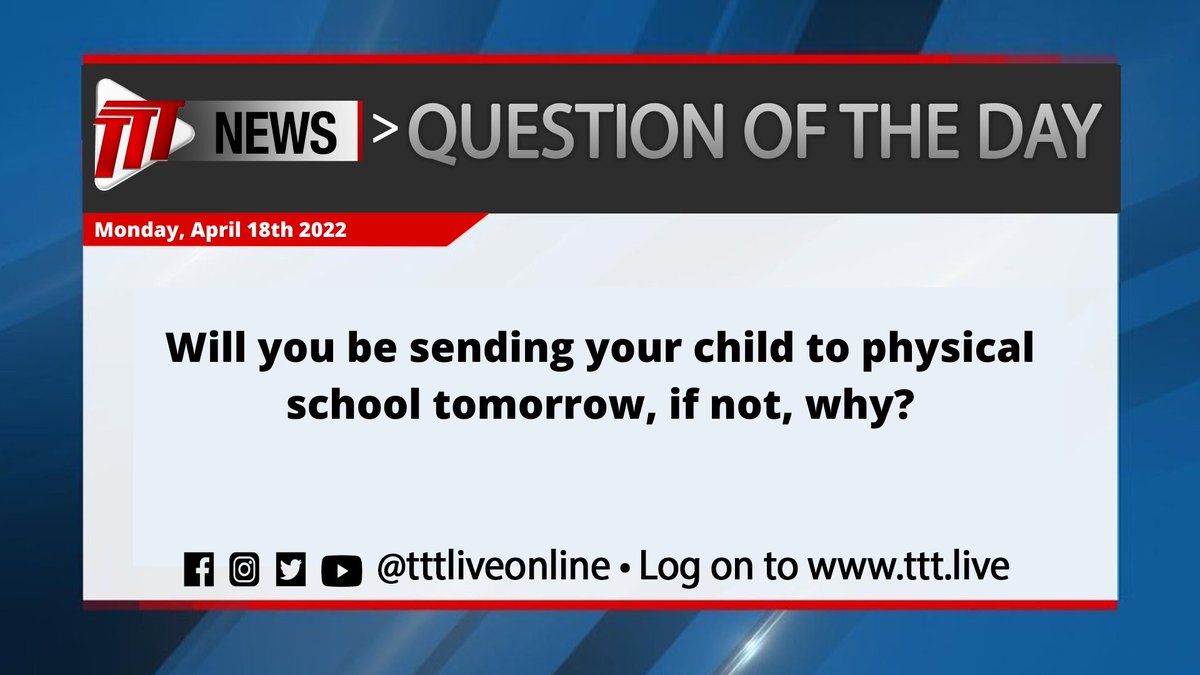 tttliveonline's tweet photo. Question of the Day:  Will you be sending your child to physical school tomorrow, if not, why? https://t.co/Fc31Rx5dgD