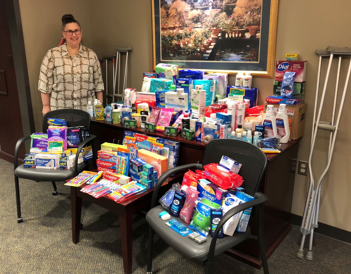 CapehartLaw's tweet photo. For the past month, our Diversity & Inclusion Committee collected monetary donations, medical supplies & toiletries for the people of Ukraine. Beth Hopkins (pictured) our Marketing Director, who is of Ukrainian descent spearheaded the effort! #UkraineDonations https://t.co/VLXVq4WDQy