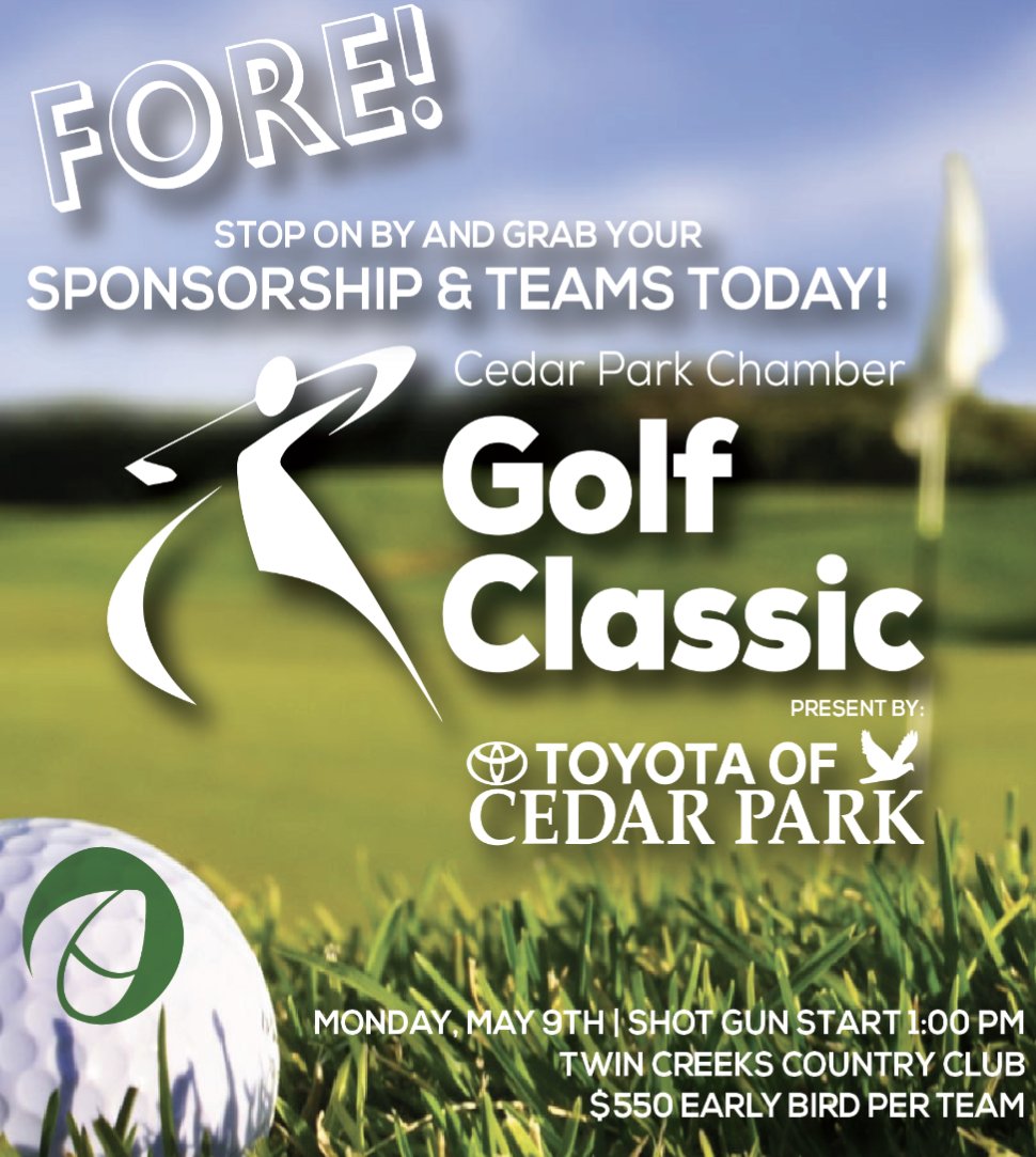 CedarParkBiz's tweet photo. Sign your team up for the Cedar Park Chamber's 22nd Annual Golf Classic presented by @ToyotaCedarPark . https://t.co/rUgMltHuPk https://t.co/NfyMVYuQ4P