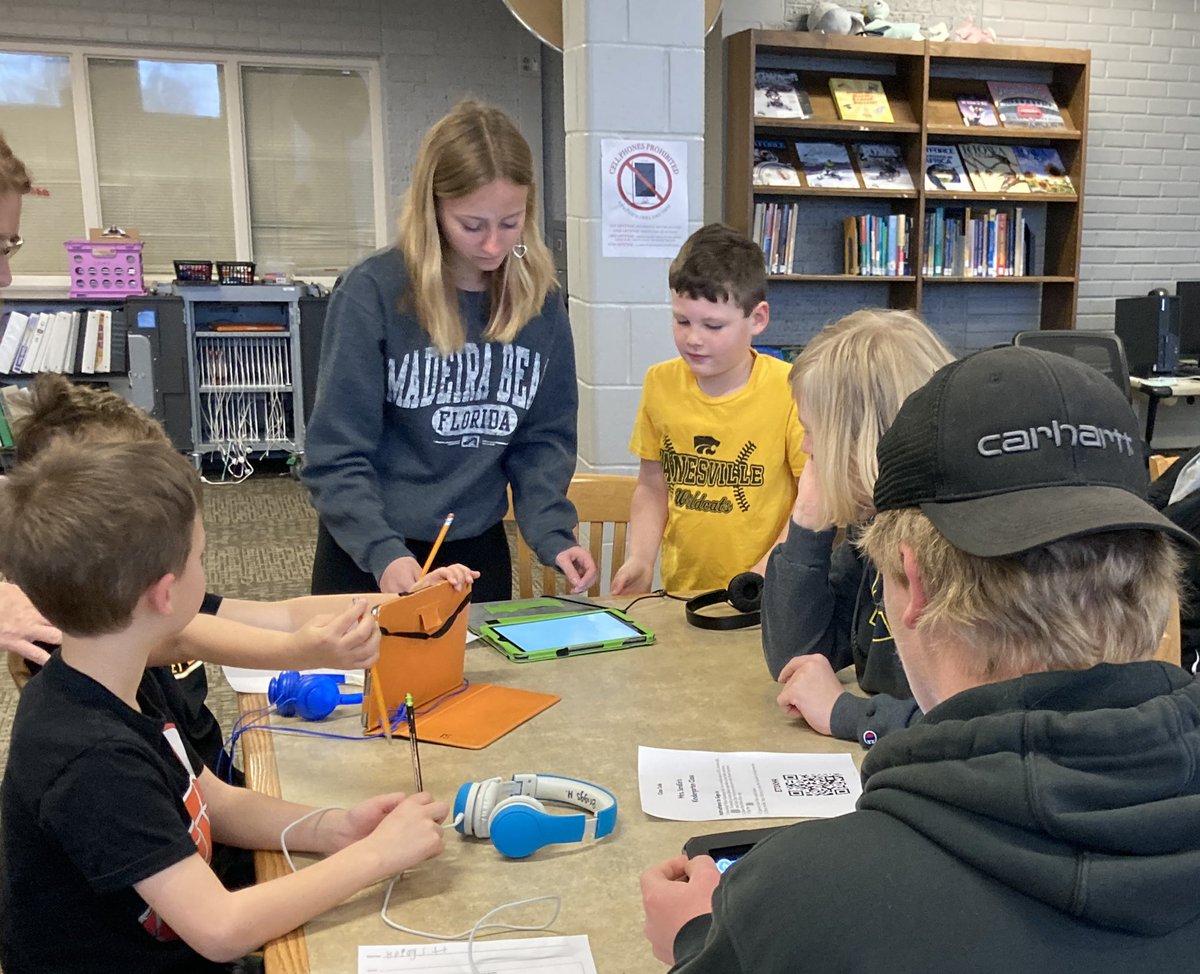 Kindergarteners are collaborating with high school multimedia students to determine content for research videos that the HS students will create.