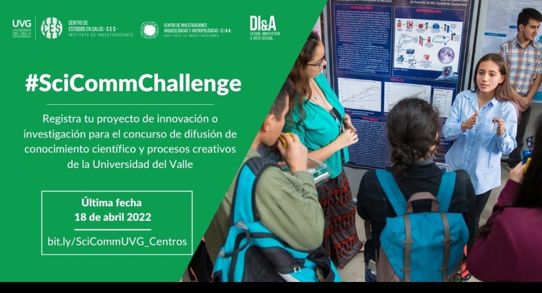 AntroMedUVG's tweet photo. ¿Crees que tienes lo necesario para innovar en tu comunidad a través de la comunicación científica?Participa en el concurso  #SciCommChallenge de difusión de conocimiento Científico y procesos creativos de @uvggt

Hoy última fecha
https://t.co/xI9LBafeQE

https://t.co/48DDjI4hxZ https://t.co/nqwNx6l6hk