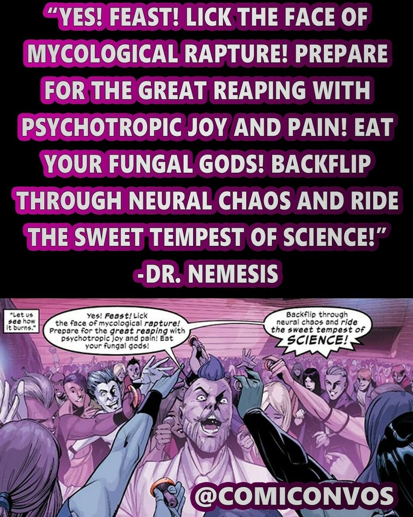 Comicconvos's tweet photo. #marvel #drnemesis #mushrooms #mycologicalrapture #fungalgods #Psychotropic 
#comiconvos #comics #art #comic #comicbooks #drawing #illustration #anime #comicbook #comicart #manga #sketch #comiccon #artist #cartoon #draw #igcomics #memes #quotes #facts
Yo… https://t.co/suQexLzV7g https://t.co/l74bvPyB30