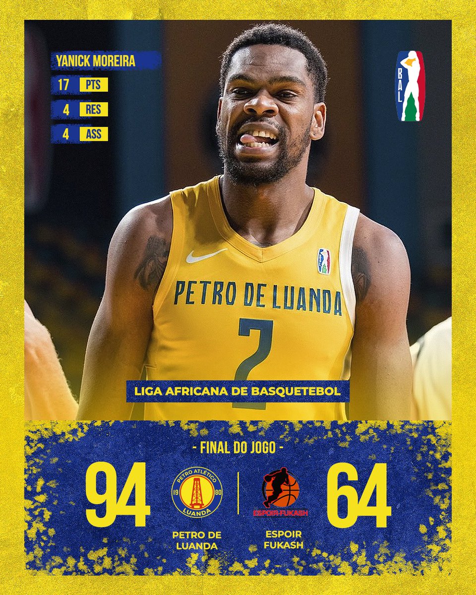 🔝⏩ 𝐋𝐢𝐠𝐚 𝐀𝐟𝐫𝐢𝐜𝐚𝐧𝐚 𝐝𝐞 𝐁𝐚𝐬𝐪𝐮𝐞𝐭𝐞𝐛𝐨𝐥 | Final do Jogo

Petro de Luanda 9️⃣4️⃣🆚6️⃣4️⃣ Espoir Fukash

MVP: YANICK MOREIRA | PTS: 17 | RES: 4 | ASS: 4 

#balleague #basquetebol #petrodeluanda #energiaparavencer #petroespoir  #nileconference