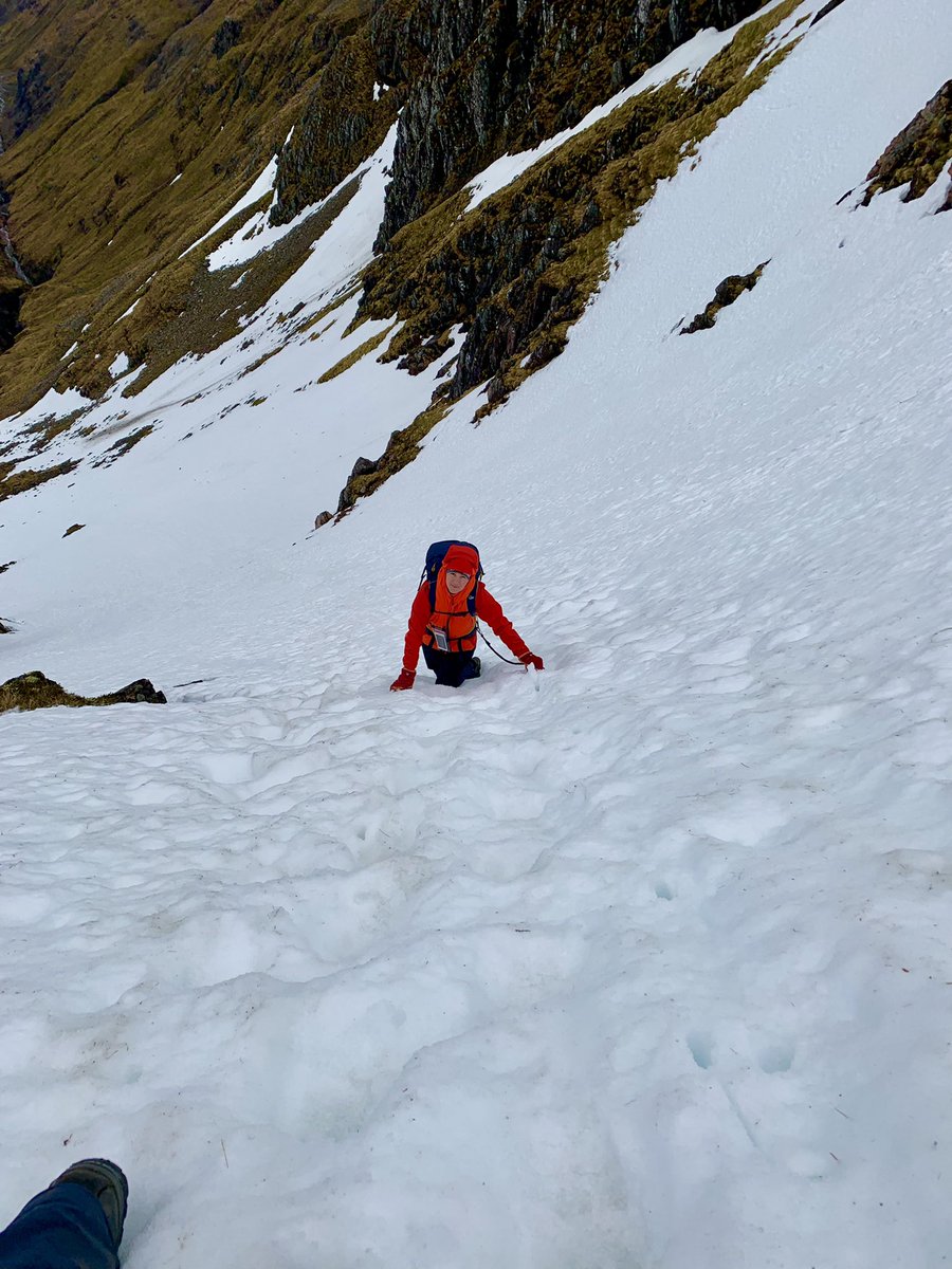 adventurerab72's tweet photo. Had a fun hike stob coire sgreamhach today from lost valley. Back down the same way as planning on bidean as my compleation hill 😃 was near vertical going up and down to the bealach,can see our footprints in the pic 😳 #walkhighlands #mytiso #glencoe #winterhiking https://t.co/cYK0IJd7HE