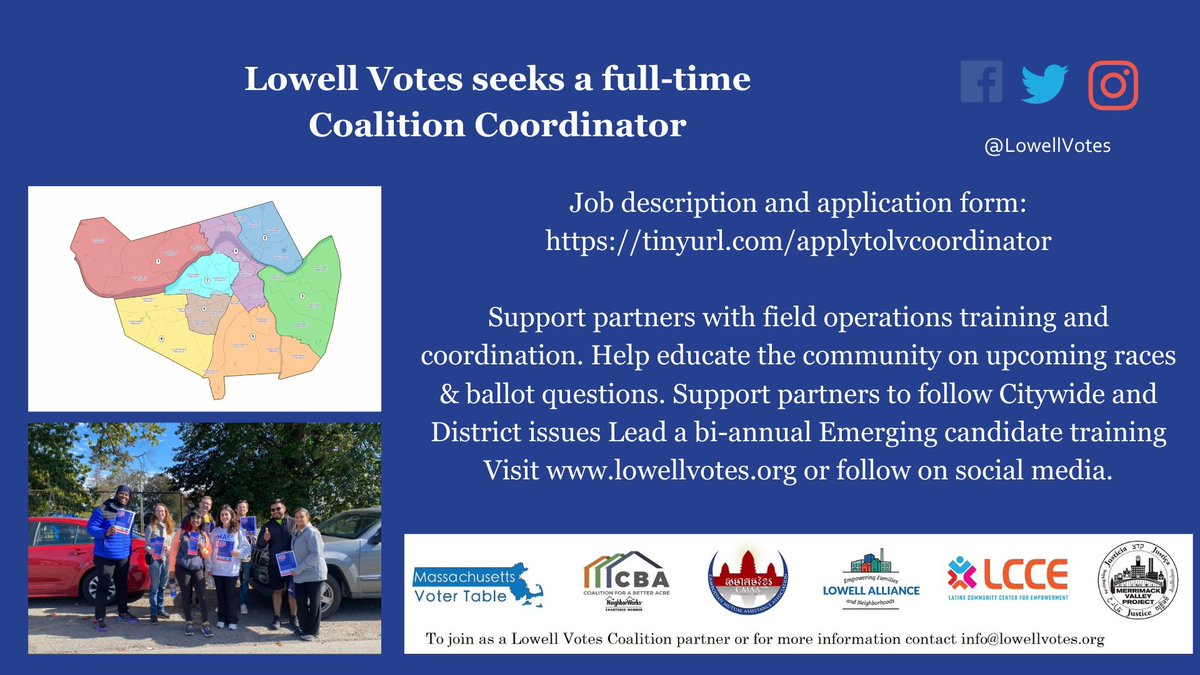 LowellVotes's tweet photo. Lowell Votes needs a leader for our civic engagement efforts!! Application closes FRIDAY 👀 Find the job description &amp; application form here: https://t.co/pCEVNu2EJG #lowellpoli #lowellma #lowellmass https://t.co/9luPWTCSrB