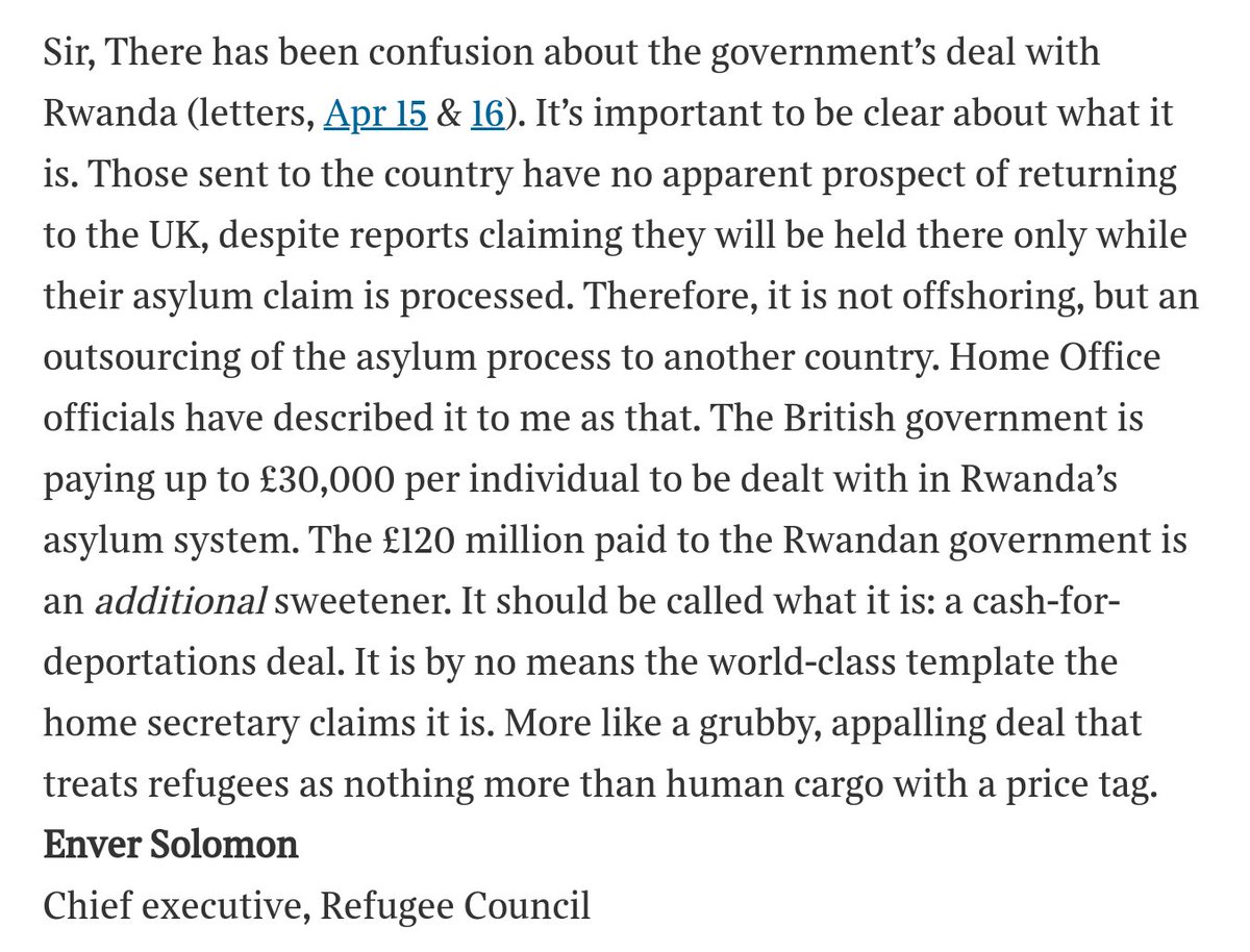 alanferrier's tweet photo. “It should be called what it is: cash-for-deportations - a grubby, appalling deal that treats refugees as nothing more than human cargo with a price tag.”
—Enver Solomon, Chief Executive, Refugee Council
https://t.co/P8ziFbOuzk https://t.co/iZSXvRTEca
