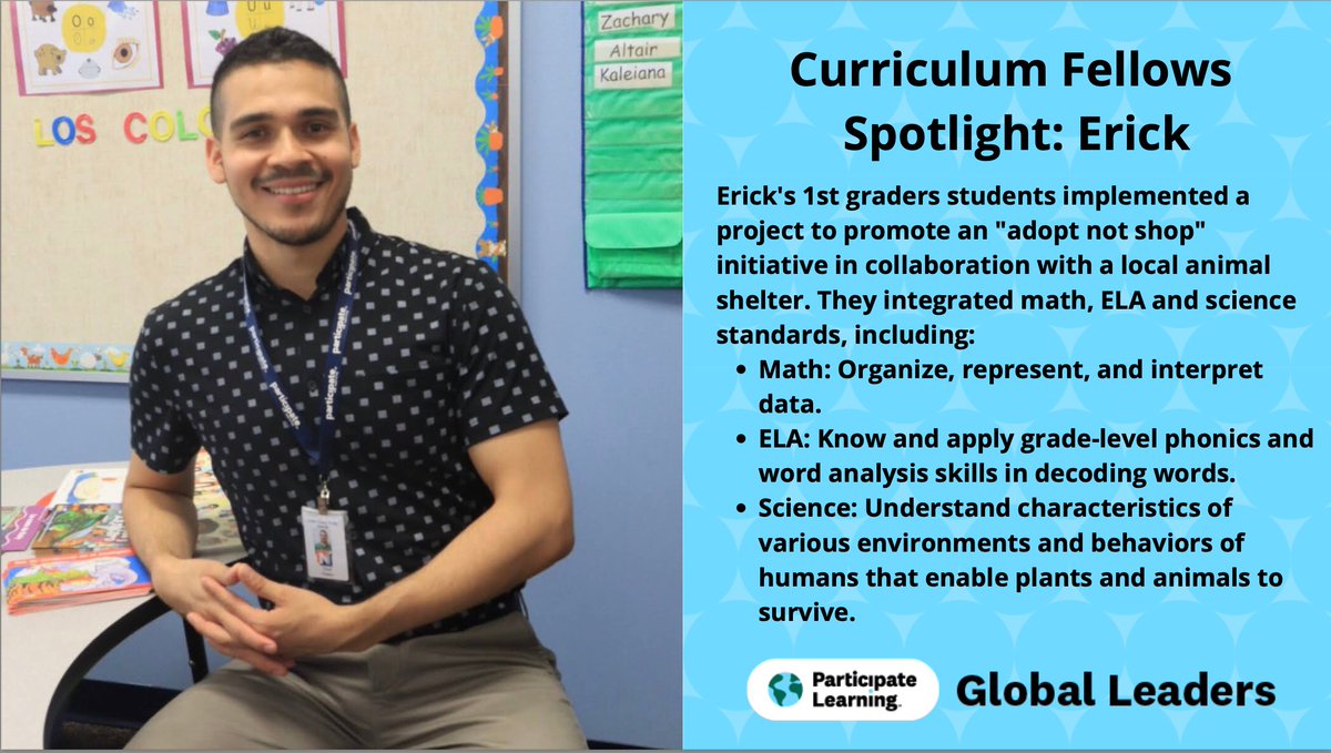MaryMacPorter1's tweet photo. This week's #GlobalLeader's Spotlight Teacher is 🌟@MrEPalafox🌟! He is a @ParticipateLrng ambassador teacher @ImmersionNc. His students collaborated with a local animal shelter with his #GlobalActionProject around #AdoptDontShop.🐶 Check it out!

@NCPSchools  🌏 #UnitingOurWorld https://t.co/gvvLSCh5KG