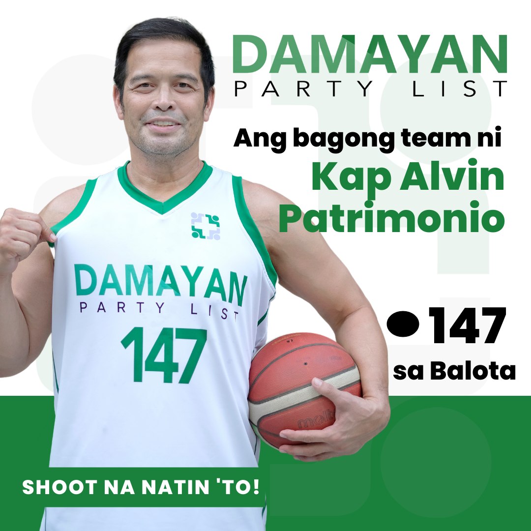 DamayanParty's tweet photo. Four-time MVP Alvin "The Captain" Patrimonio endorses Damayan Partylist: 'Shoot na natin 'to!' 

#damayampartylist #damayan #AlvinPatrimonio #147damayanpartylist #Eleksyon2022 #Halalan2022 https://t.co/hmfOcjZ4xk