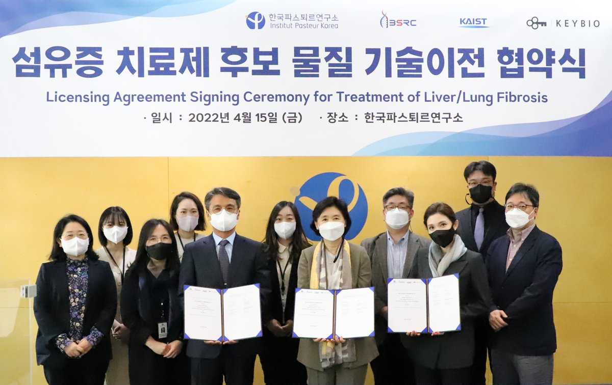 The joint team of #InstitutPasteurKorea, Bio-Synergy Research Center, and #KAIST shed light on treatment of liver and lung #fibrosis by developing a potent drug candidate and licensing it out to KEY Bio which will now accelerate (pre)clinical studies. bit.ly/3JTIDuK