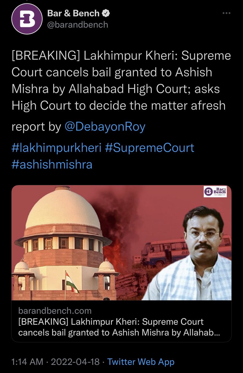 itsBrarBaby's tweet photo. .@barandbench Ashish Mishra shouldn't be allowed to come out of jail throughout his lifetime.@LiveLawIndia 

#DismissTeniFromCabinet https://t.co/mdA98DQ1lk
