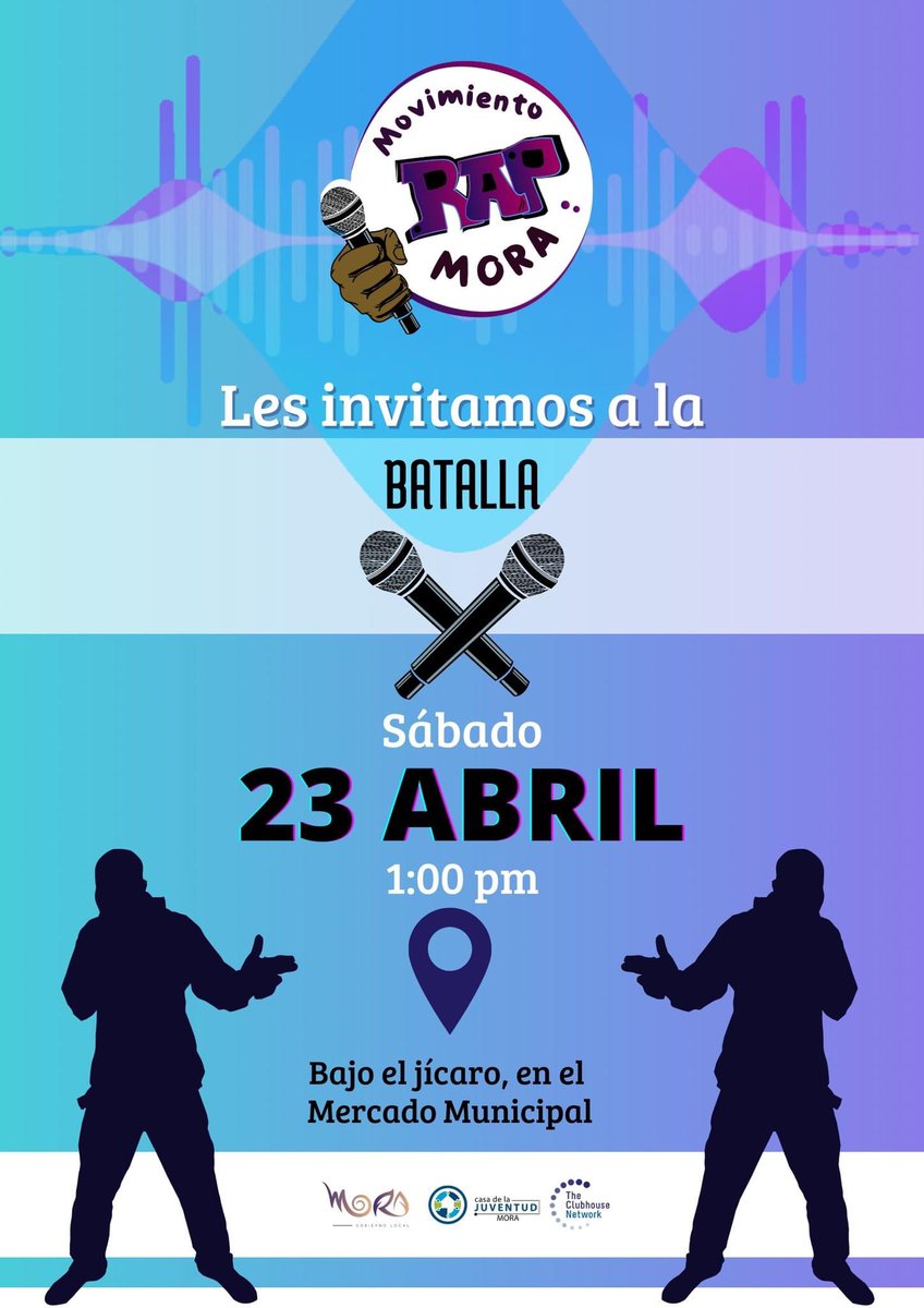 Les invitamos a la “BATALLA”, un espacio para que las chicas y chicos pueden expresarse a través del Rap.

Será este sábado 23 de abril a la 1:00 m, bajo el jícaro en el Mercado Municipal de Mora.

¡Les esperamos!