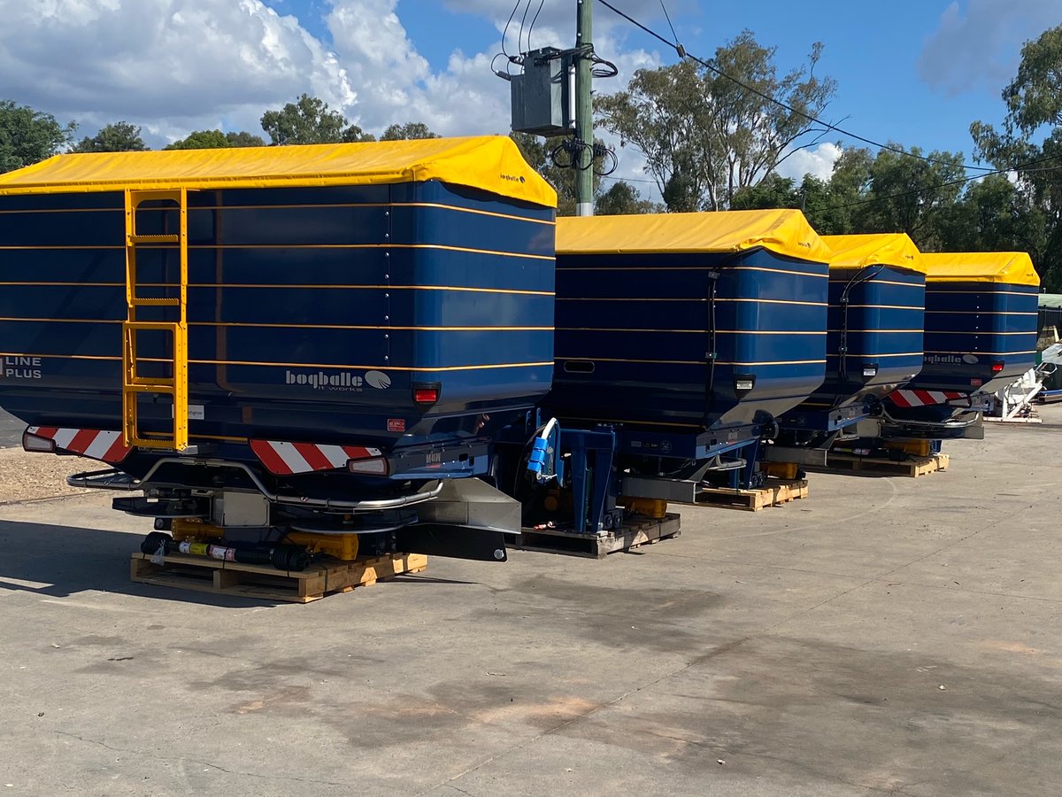 Bogballe fertiliser spreaders all ready to be delivered to their happy owners.

Order yours today - come into the store at 48 Russell St Goondiwindi or call us on 07 4671 2717