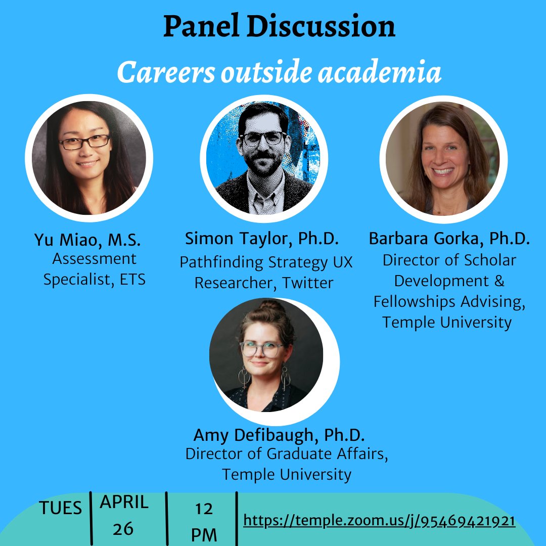 gsoltinfo's tweet photo. Ever considered pursuing a career outside academia following your Ph.D. but aren't sure where to start? Our panel of experts will be joining us Tuesday, 4/26 to share their experiences! They'll discuss their educational background and what led them to their current positions! https://t.co/a34Poutdfs