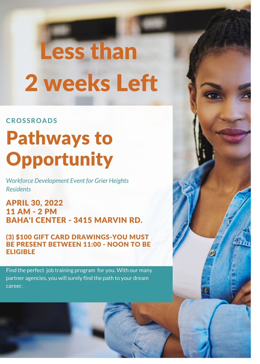 Less than 2 weeks left before The Workforce Development event, Pathways to Opportunity. Mark your calendars, spread the word. Do not miss this incredible pathway to opportunity.