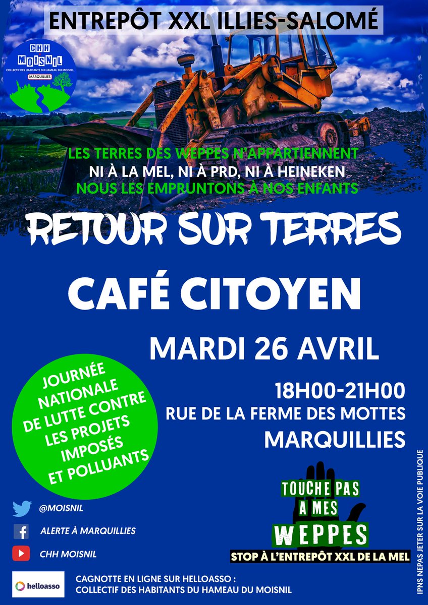 moisnil's tweet photo. Save the date!Dans le cadre de la journée nationale des projets imposés et polluants,le collectif du Moisnil organise un café citoyen le 26avril à la ferme des mottes.L’entrepôtXXL de la ⁦@MEL_Lille⁩ et de ⁦@DamienCastelain⁩,l’exemple type d’un projet inutile,polluant https://t.co/X0HyHTavye