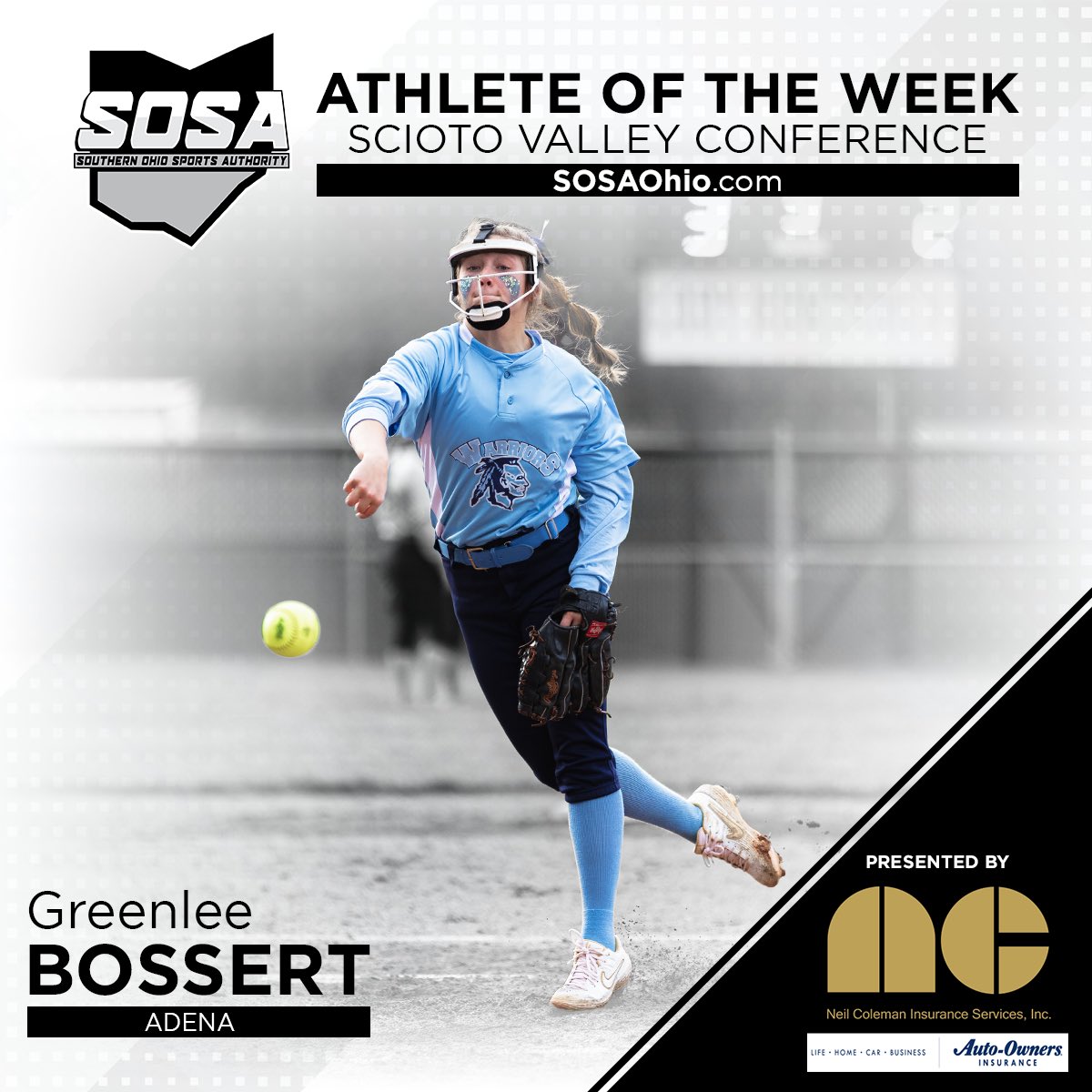 This week’s SVC Athlete of the Week, presented by Neil Coleman Insurance Services, is <a href="/AdenaAthletic/">AdenaAthleticBoosters</a>’s <a href="/greenlee_b2/">Greenlee Bossert</a>. 

Bossert, who gets it done in the circle, has helped her Warriors start 9-0 this season alongside a perfect 5-0 mark in league action.