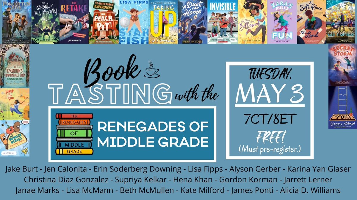 Okay, teachers, librarians, and booksellers. Remember when I said there would be 14 authors? Well, forgetaboutit. There will be 17 - count 'em - 17. Sign up now! <a href="/RenegadesofMG/">Renegades of Middle Grade</a> forms.gle/9wrMiE6aT2YDdZ…