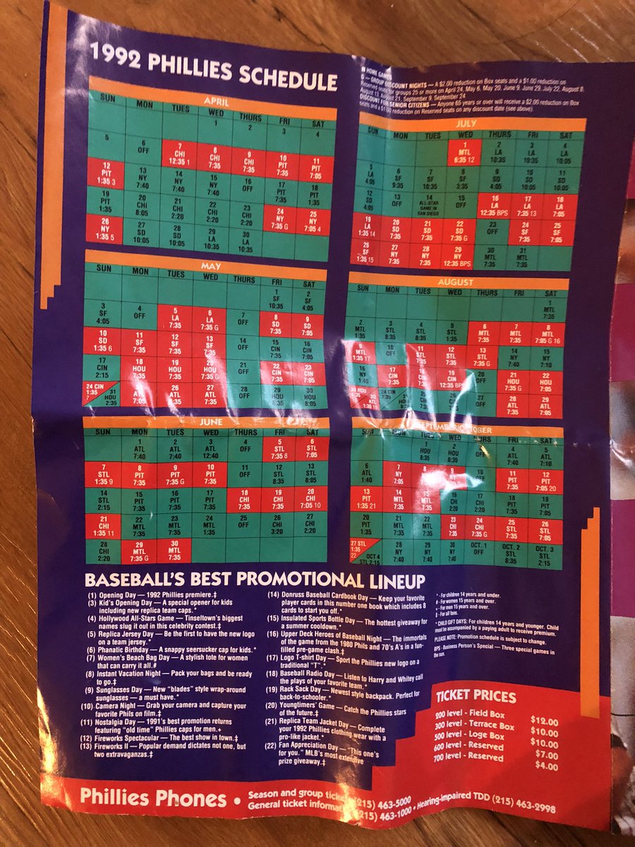 gogowachs's tweet photo. Found this 1992 Phillies schedule/puzzle while cleaning out the apartment.

Those ticket prices 👀 https://t.co/GAdzbgxCQO